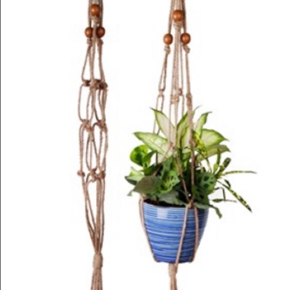 36” Beaded Natural Macrame Rope Hanger NWT